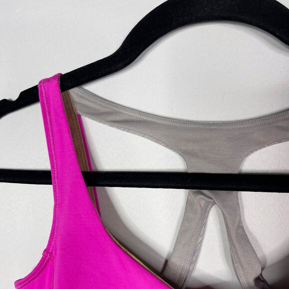Lululemon Womens 4 Optimal Tank Pow Pink Metallic Silver Cut Out Shelf Bra VNeck - Picture 5 of 10